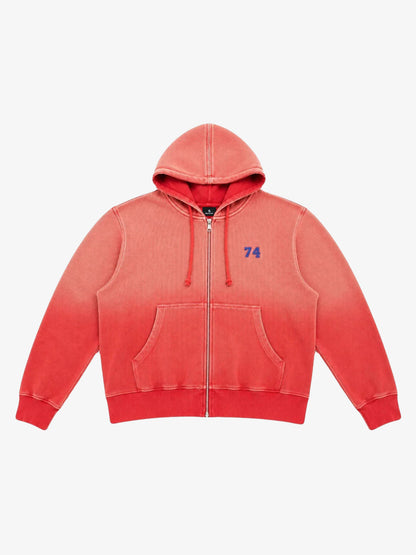 Red Ombré Washed Waffle Zip-Up Hoodie