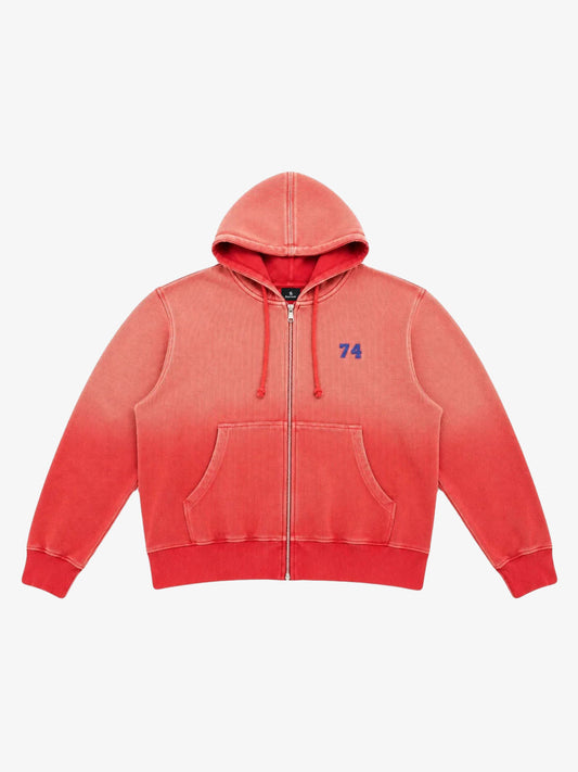 Red Ombré Washed Waffle Zip-Up Hoodie