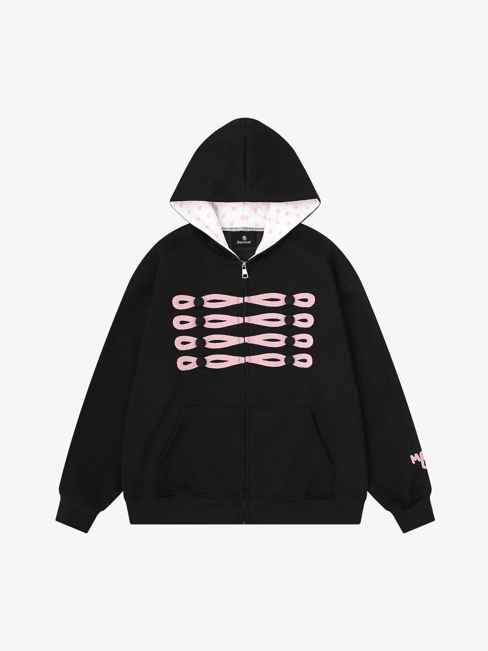 Napoleon Cord Embroidery Polka Dot Zip-Up Hoodie