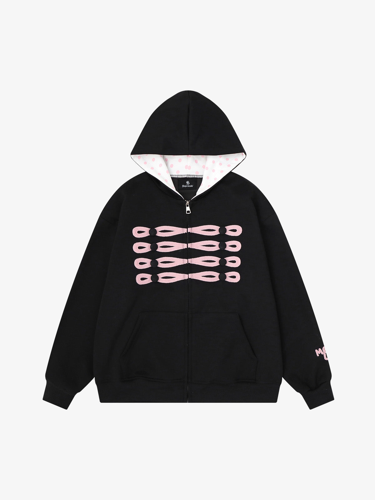 Napoleon Cord Embroidery Polka Dot Zip-Up Hoodie