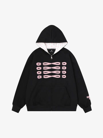 Napoleon Cord Embroidery Polka Dot Zip-Up Hoodie