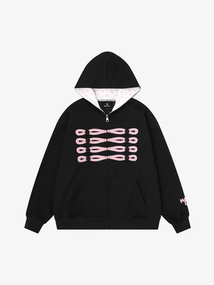 Napoleon Cord Embroidery Polka Dot Zip-Up Hoodie