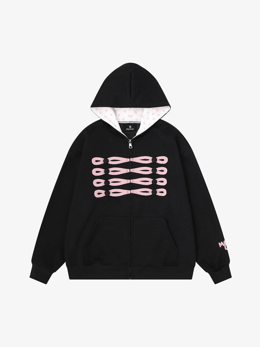 Napoleon Cord Embroidery Polka Dot Zip-Up Hoodie