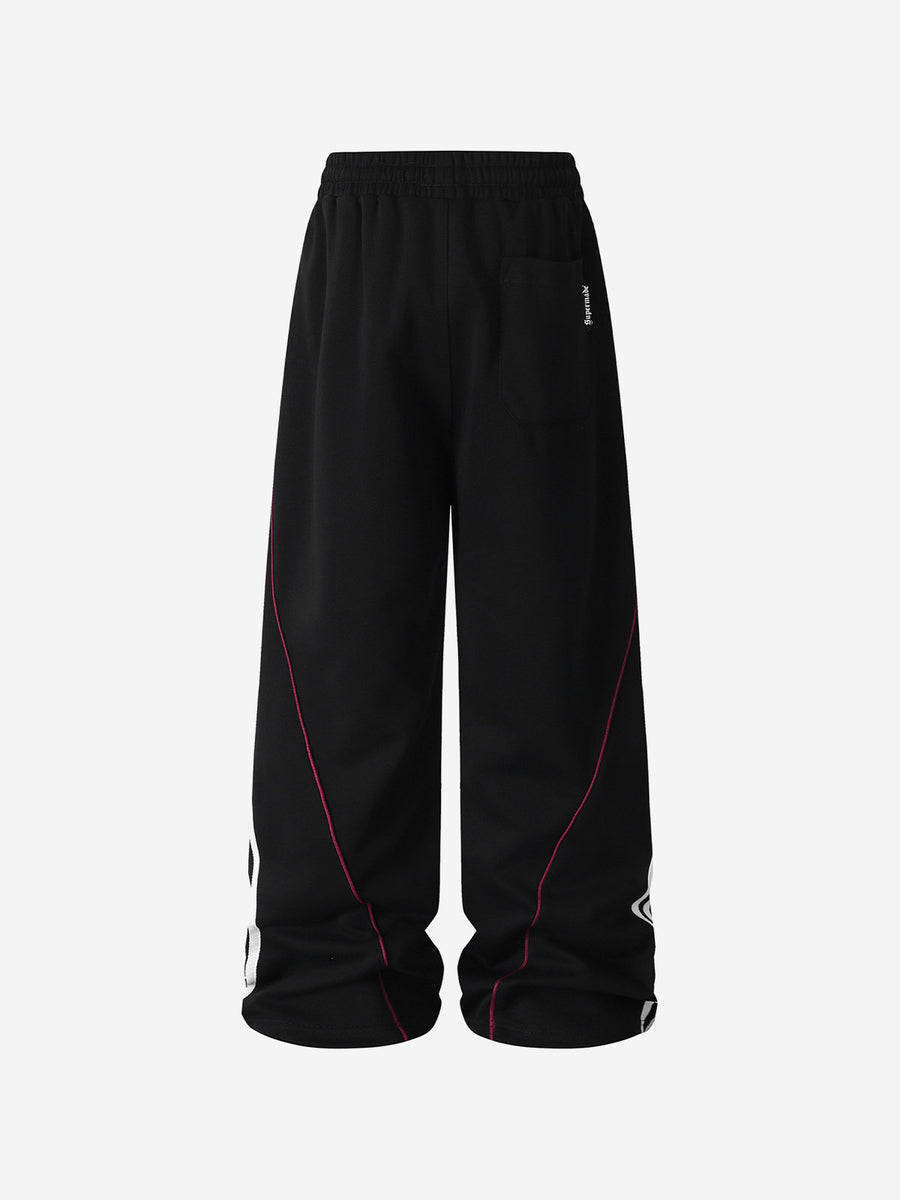 Contrast Stripe Wide-Leg Track Pants; Black / M, Black / L, Black / XL, Black / S, Black / 2XL
