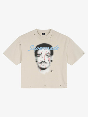 T-Shirt aus Baumwolle im Used-Look mit „Supermade“-Grafikdruck und Design mit Gesichtsakupunktur-Tabelle