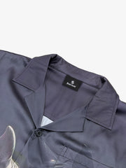Red Blindfold Horse Camp Collar Boxy Shirt 