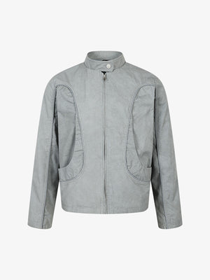 Retro Patchwork-Arbeitsjacke mit Stehkragen