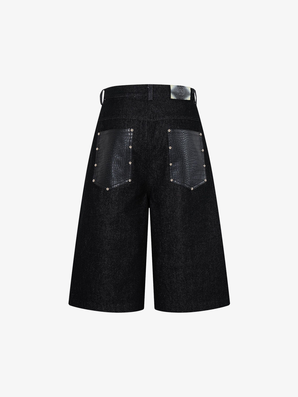 Black Denim Jacket with Croc-Embossed Trim