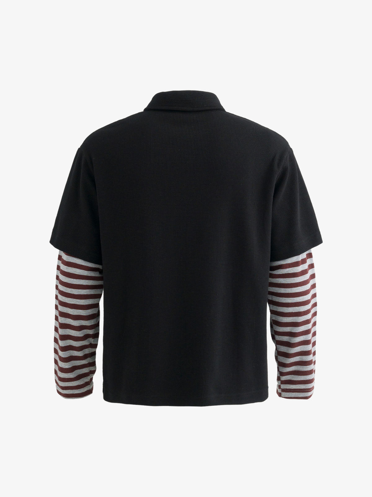 Stylish Black Polo Shirt with Striped Sleeves and Graphic Design 