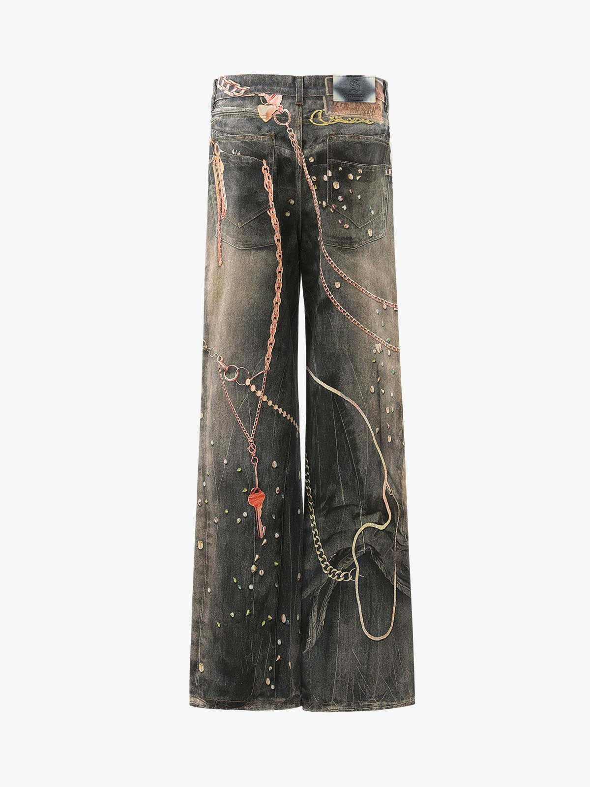 3D Chain Key Print Jeans 