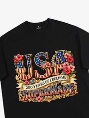 Floral USA Flag Graphic T-Shirt 