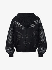Knit Mesh Studded Boxy Zip-Up Hoodie