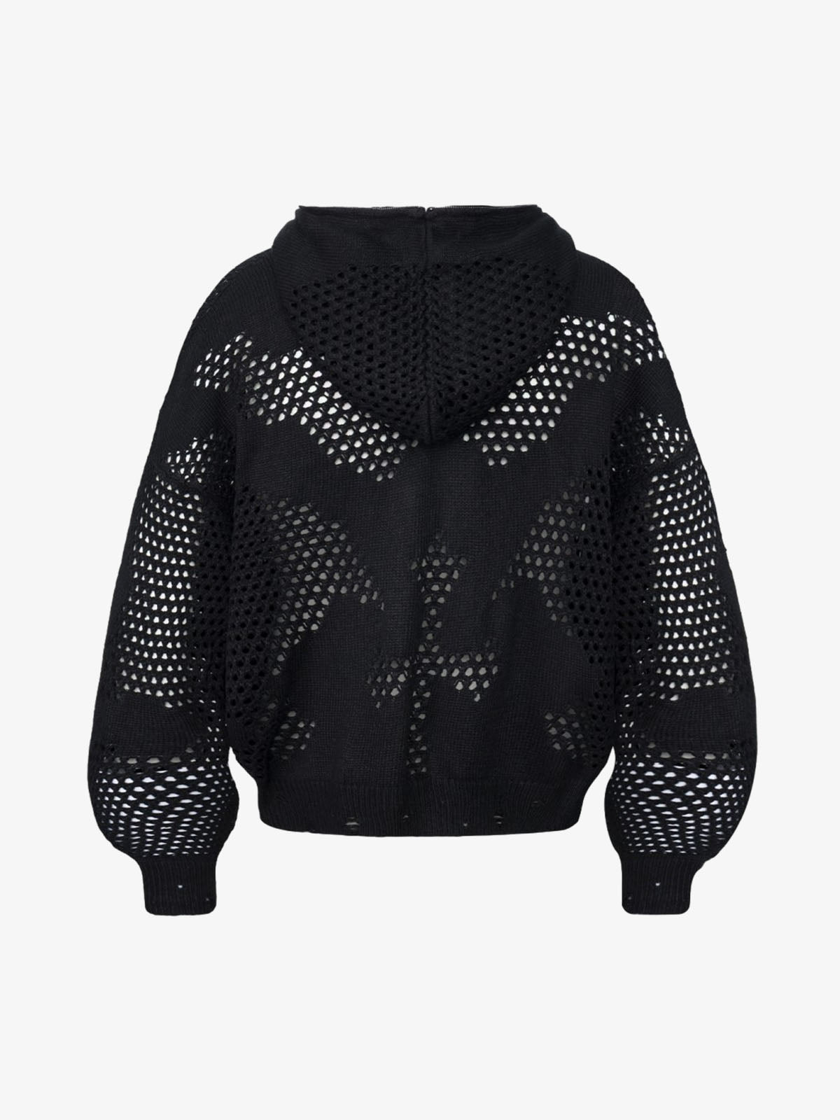 Knit Mesh Studded Boxy Zip-Up Hoodie