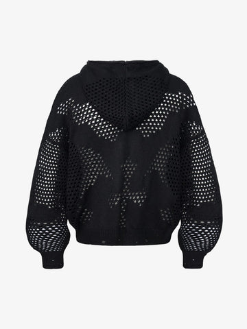 Knit Mesh Studded Boxy Zip-Up Hoodie