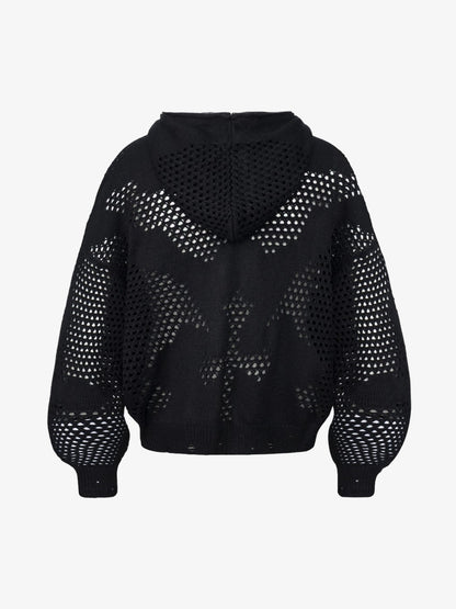 Knit Mesh Studded Boxy Zip-Up Hoodie