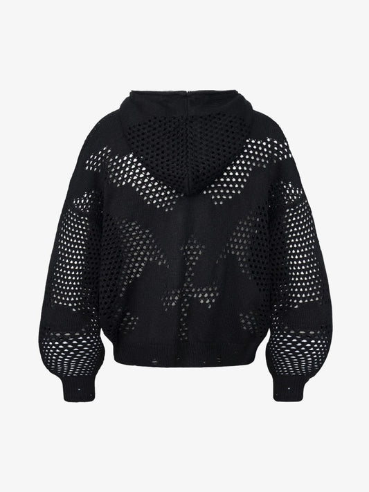 Knit Mesh Studded Boxy Zip-Up Hoodie