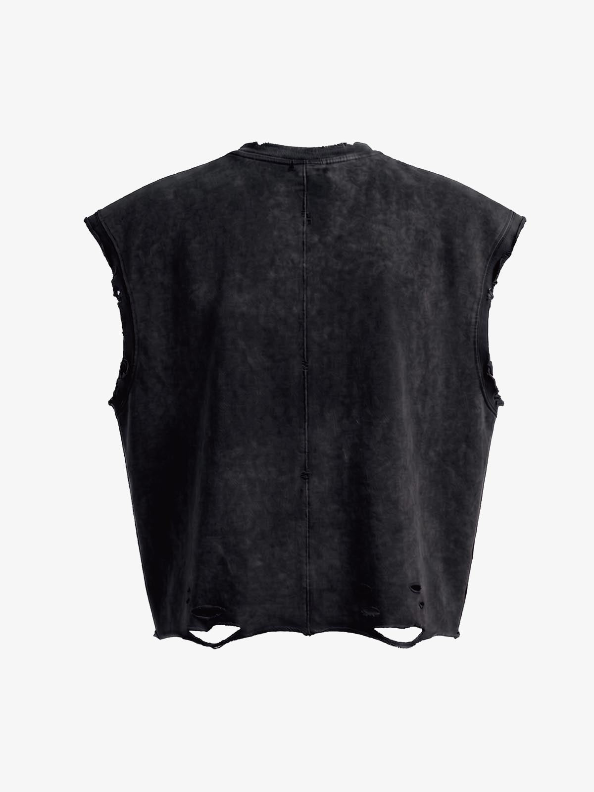Distressed Slogan Graphic Sleeveless T-Shirt 