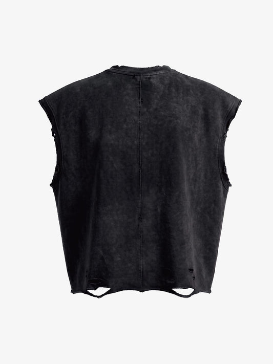 Distressed Slogan Graphic Sleeveless T-Shirt