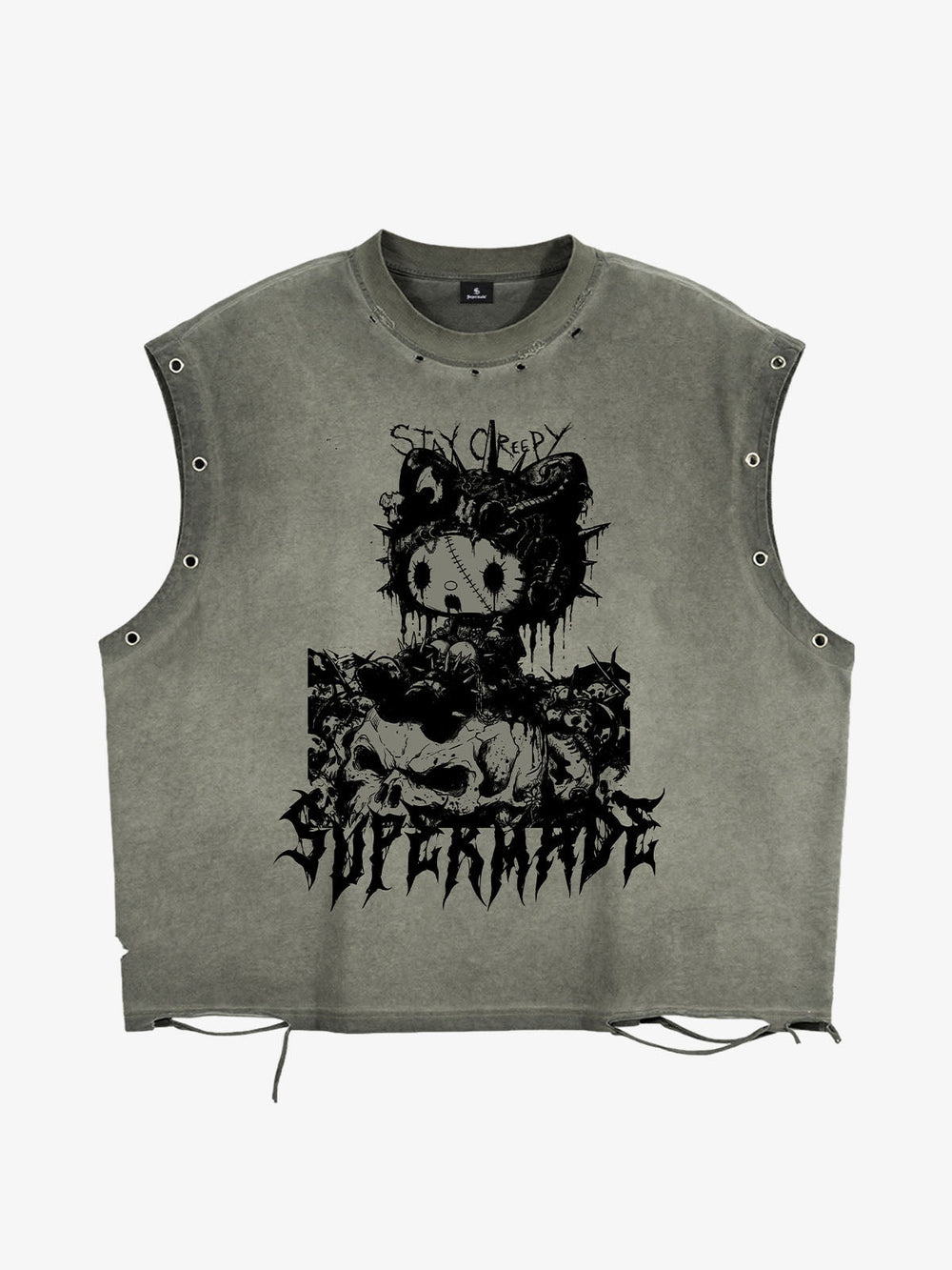 Vintage Washed Dark Cute Graphic Sleeveless T-Shirt 