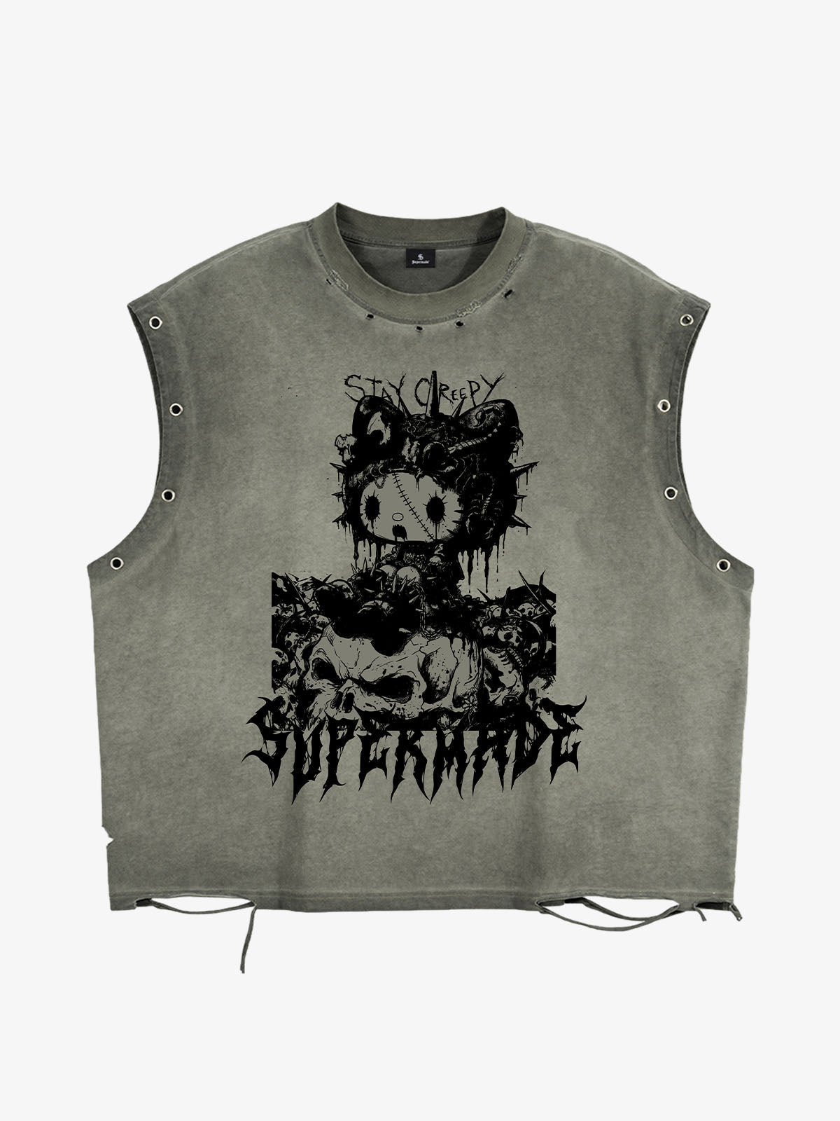 Vintage Washed Dark Cute Graphic Sleeveless T-Shirt 