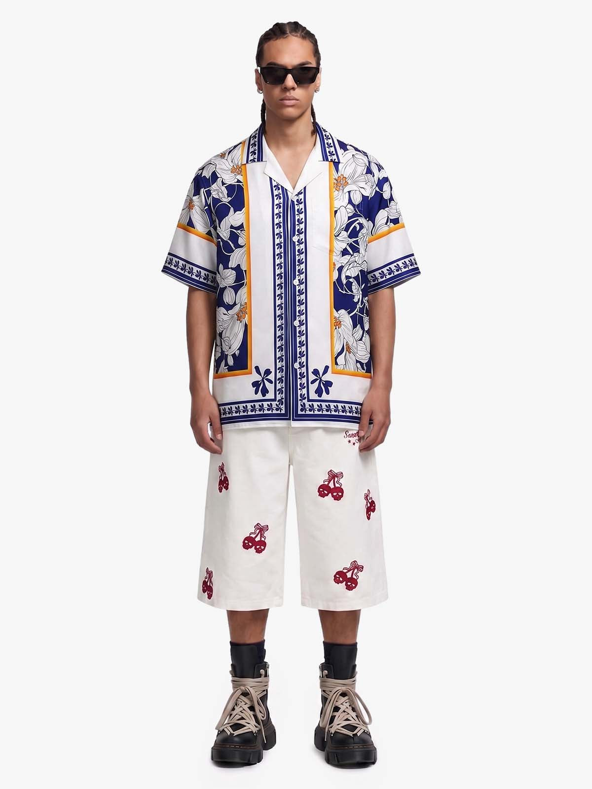 Porcelain Pattern Camp Collar Boxy Shirt 