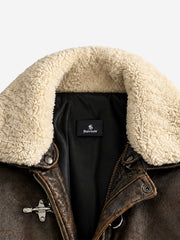 Faux-Shearling Collar Buckle Aviator Jacket