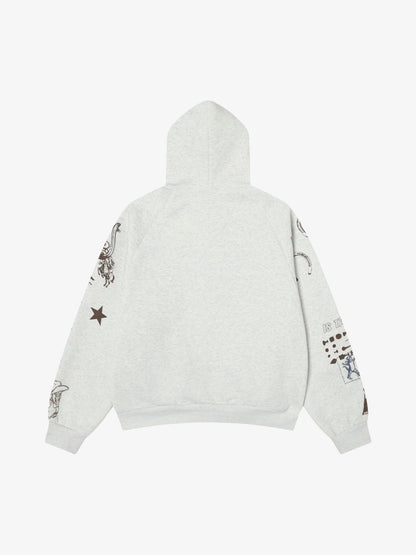 Stylish Graphic Hoodie with Unique Artwork and Fleur-de-Lis Design 