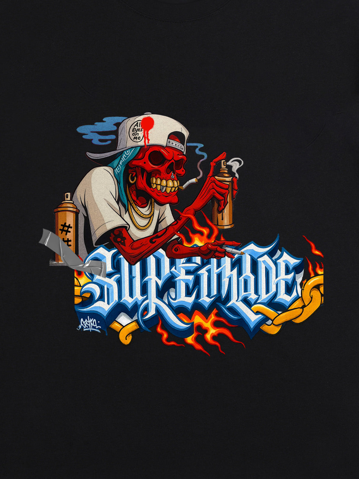 Thesupermade Skull Graffiti Artist Flame Flower Font T-shirt 