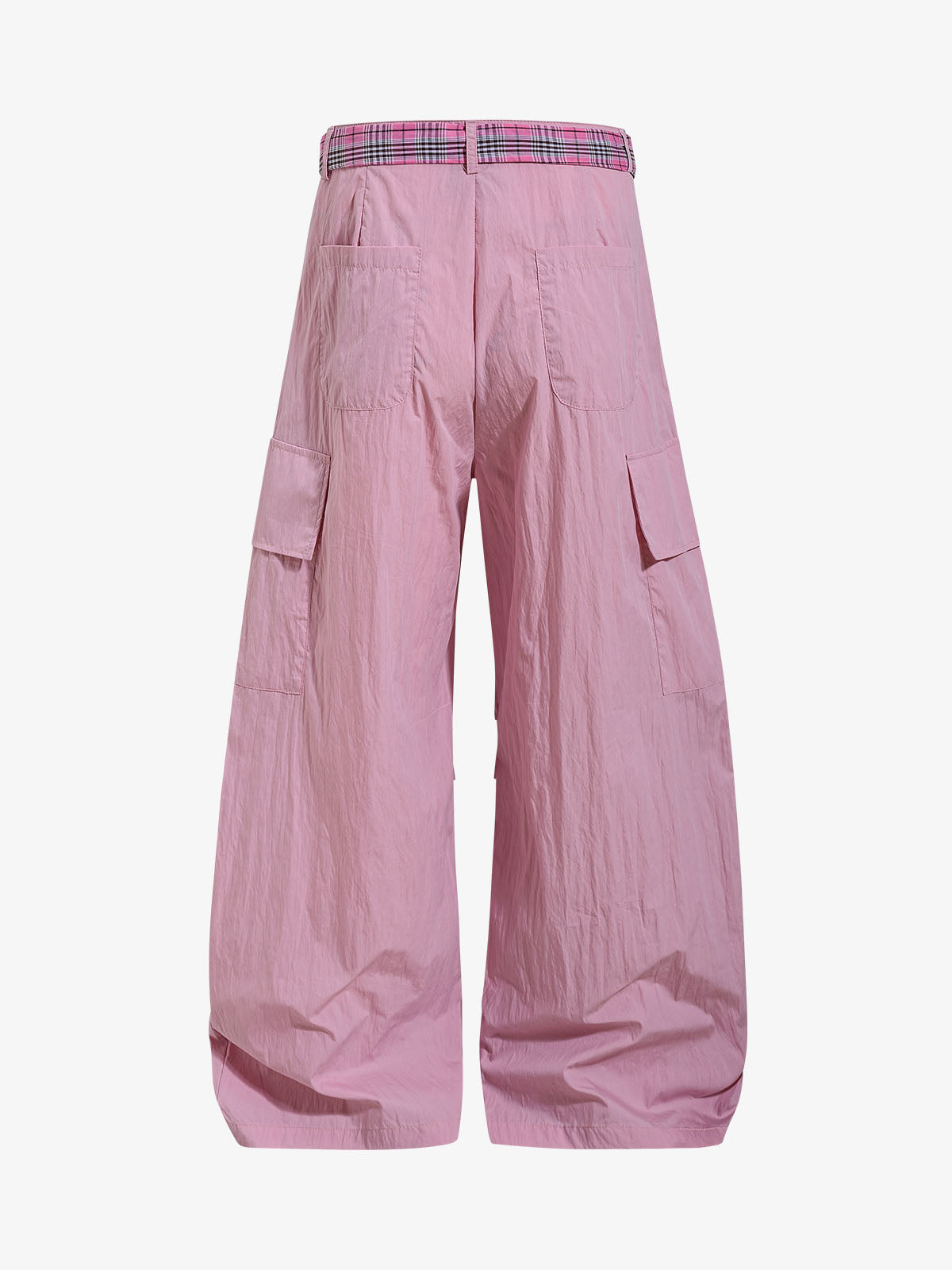 Plaid Straps Badge Cargo Pants 