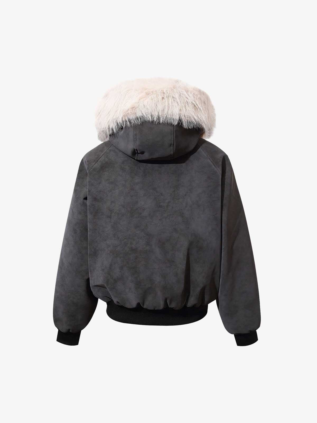 Faux Fur Trimmed Hood Suede Bomber Jacket 