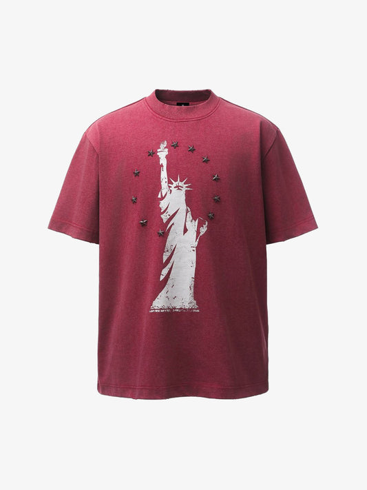 Statue of Liberty Print and Star Details T-Shirt 