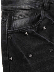 Schwarze, gewaschene, weite, knöchellange Jeans