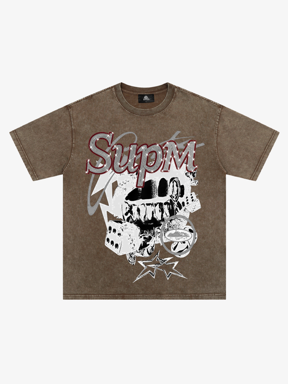 Washed Rhinestone Letter Graphic T-Shirt 