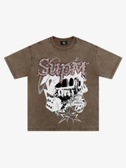Washed Rhinestone Letter Graphic T-Shirt 
