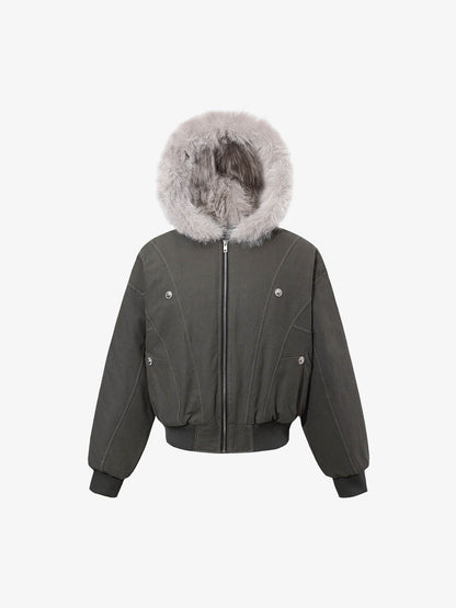 Faux Fur Hooded Padded Bomber Jacket 