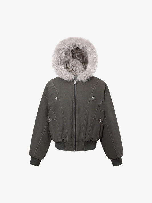 Faux Fur Hooded Padded Bomber Jacket 
