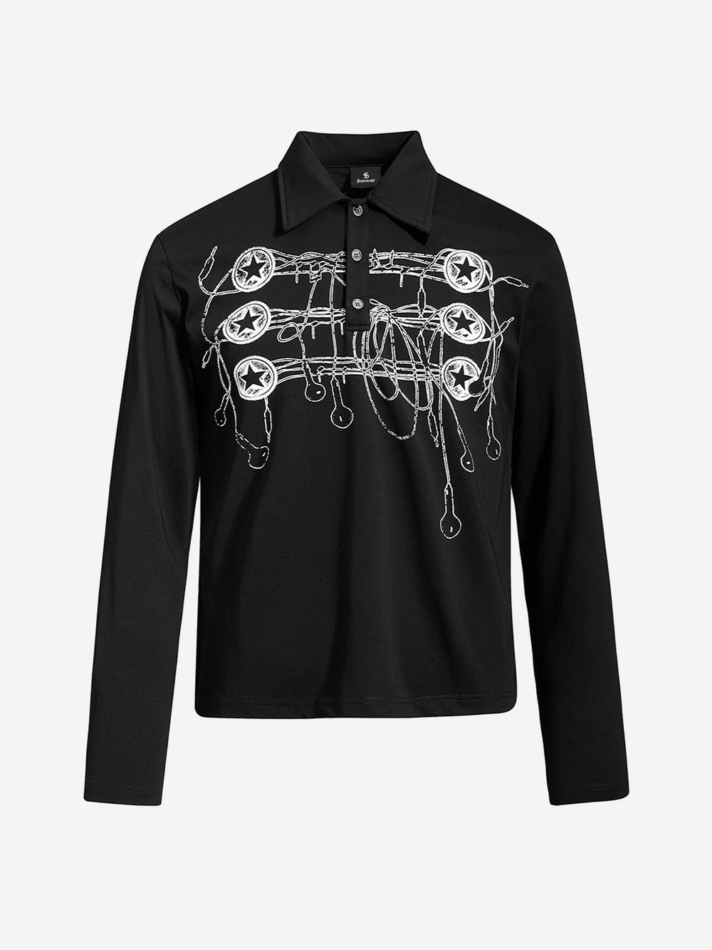 Music Graphic Metal-Button Long Sleeve Polo Shirt
