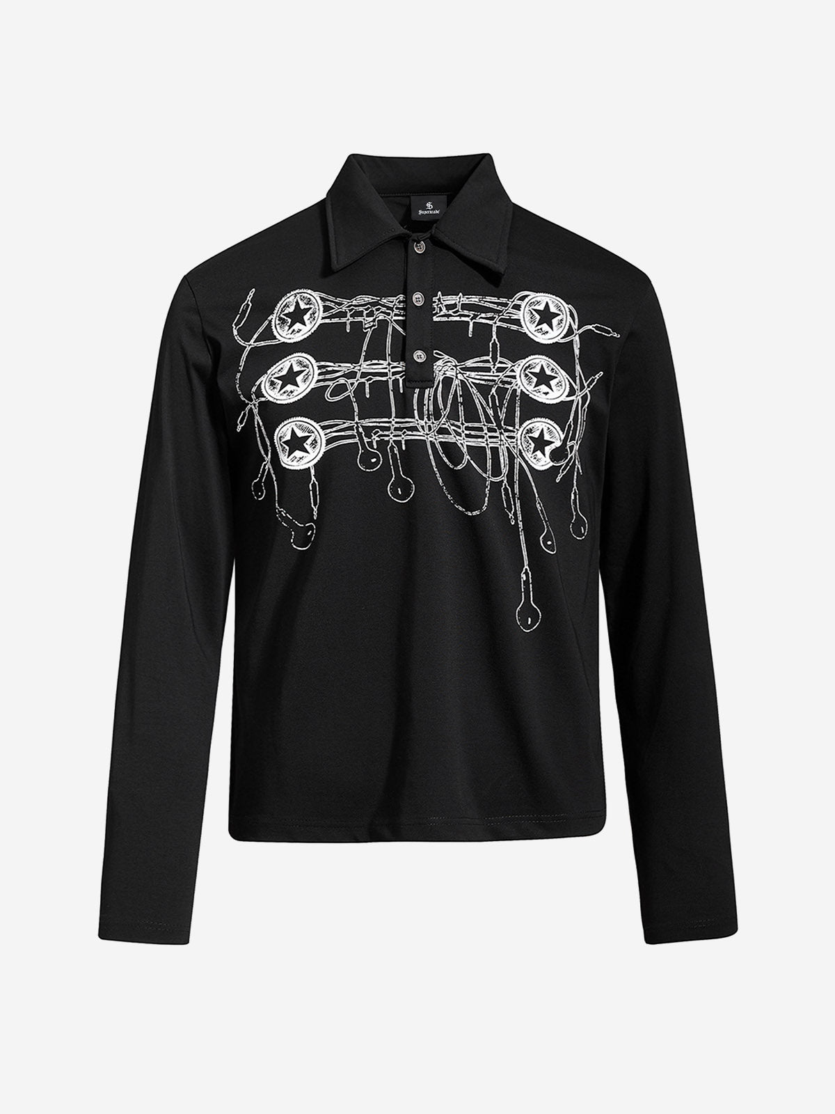 Music Graphic Metal-Button Long Sleeve Polo Shirt