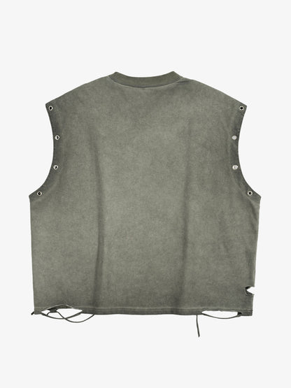 Vest With Distressed Metal Ring Design Featuring A Protective Pattern For The Heart Of The Football 