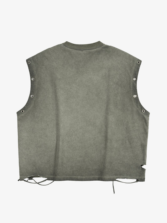 Vest With Distressed Metal Ring Design Featuring A Protective Pattern For The Heart Of The Football 