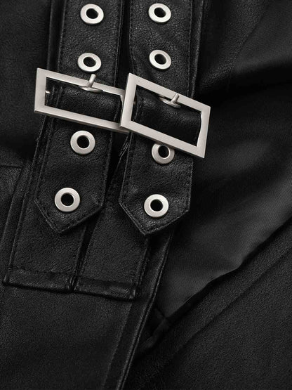 Studded Button Leather Jacket