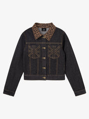 Leopard Flag Studded Pocket Denim Jacket