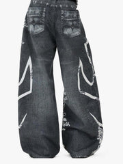 Digital 3D Graphic Distressed Denim Jeans