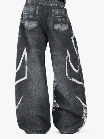 Digital 3D Graphic Distressed Denim Jeans