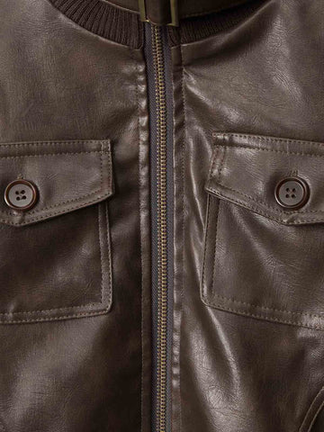 Thesupermade Faux Leather Cropped Fit Bomber Jacket