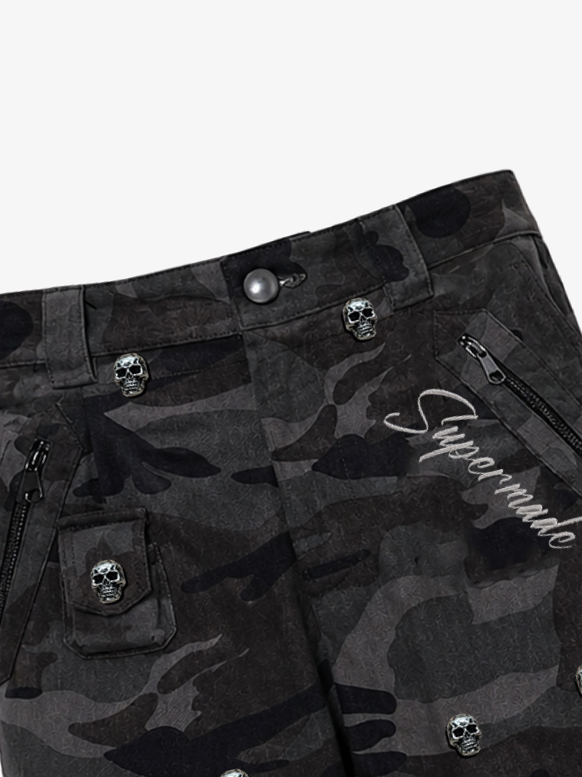 Dark Camo Cargo Pants with Skull Rivet Detail