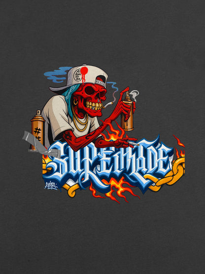 Thesupermade Skull Graffiti Artist Flame Flower Font T-shirt 