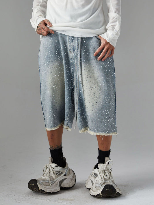 Distressed Rhinestone Denim Jorts