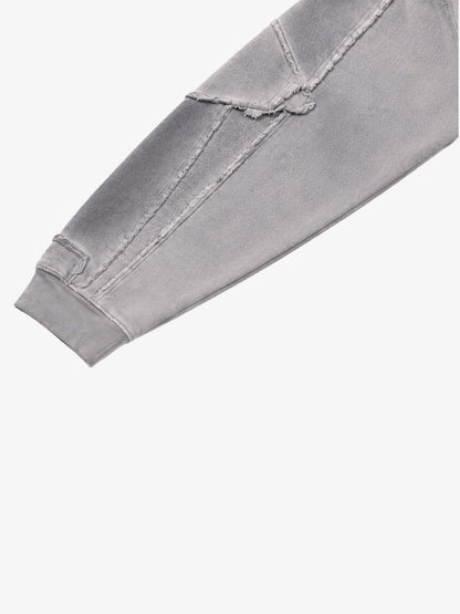 Spray-Dyed Paneled Distressed Zip Hoodie