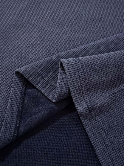 Cotton Blend Textured Polo Shirt with Red Embroidered Logo and Zipper Detail 